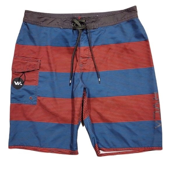 RVCA Men Board Shorts Blue Red striped Size 33 - Picture 1 of 15